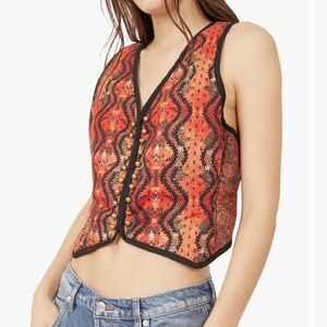 Free People Red and Black Patterned Crop Top